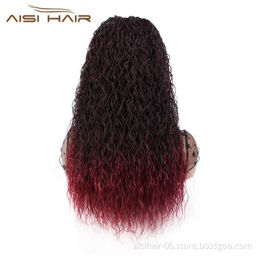 Aisi Hair New Design Wholesale Senegalese Twist Braided Swiss Lace Wigs Long Braided Ombre Red Front Lace Wigs For Black Women